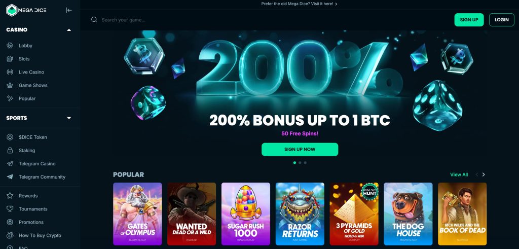 Mega Dice domovská stránka nejlepší online casino